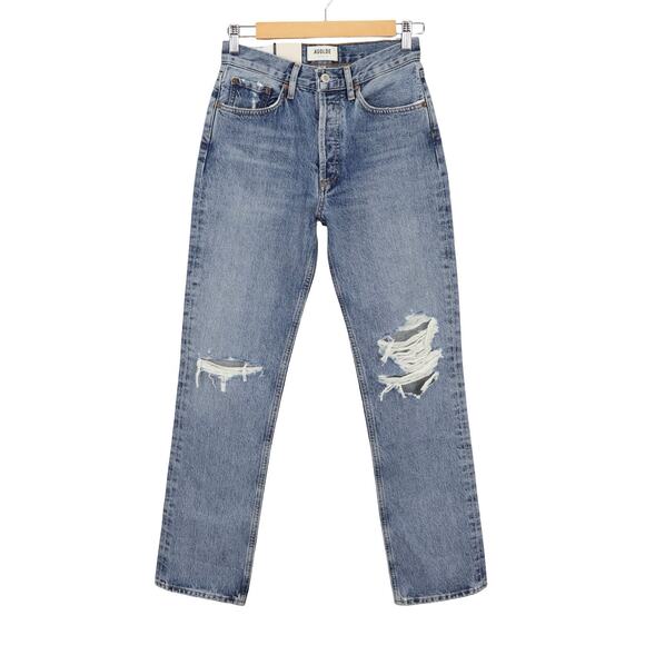 NWT Agolde Lana Mid-Rise Vintage Straight Jean Button Fly In Backdrop Size 24 - Picture 2 of 10